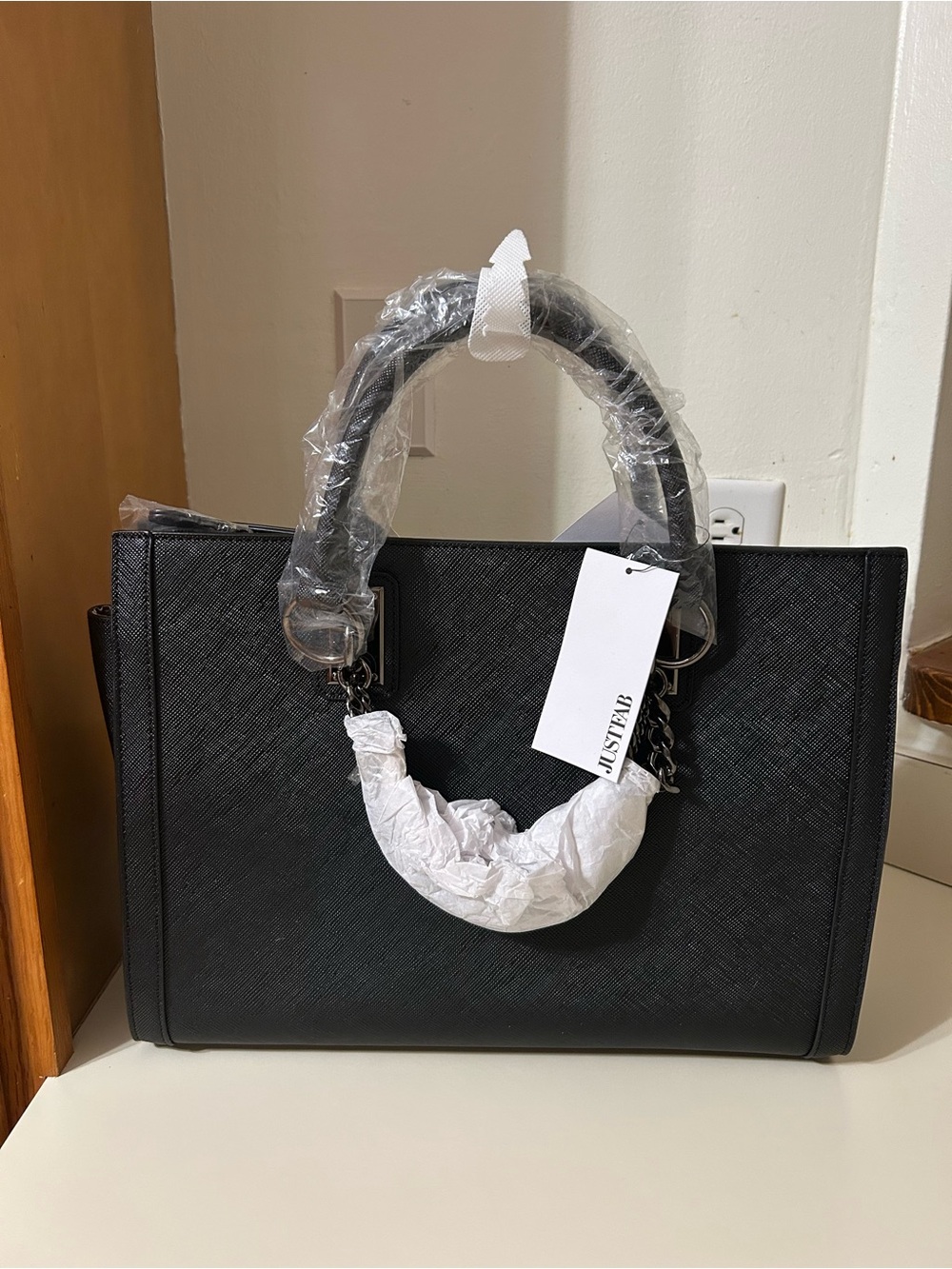 JustFab Black Structured Satchel with Top Handles